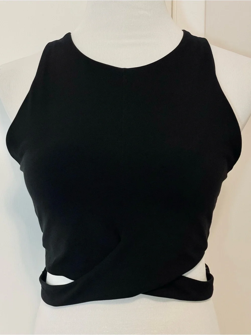 Athleta Black High-Neck Cut-Out Wrap Crop Tank Top Medium